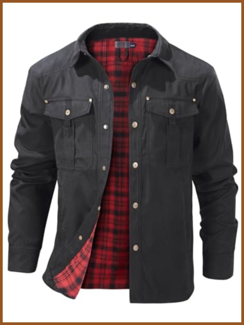 Mens Flannel Lined Shirt Jacket Snap Button Western Cowboy Jacket